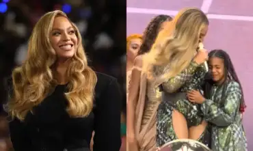 Beyoncé shares a heartfelt on-stage moment with her daughter Rumi during the Cowboy Carter Tour in London.